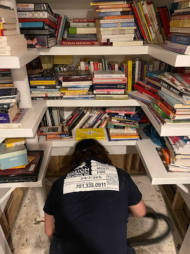 Worker Organizing Books in Closet